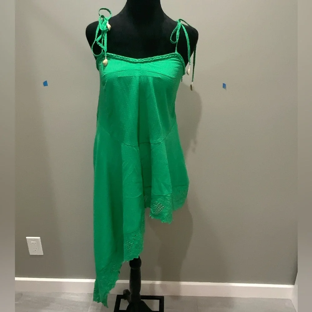 NWOT Free People tropical green waterfall asymmetrical romper - XS